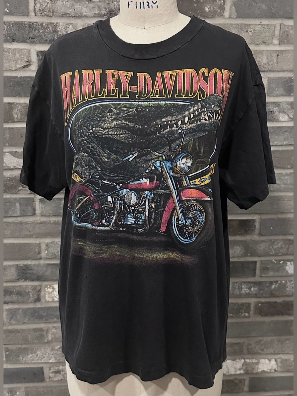 Vintage Single Stitch 1991 Harley Davidson Chicago Crocodile Motorcycle T Shirt